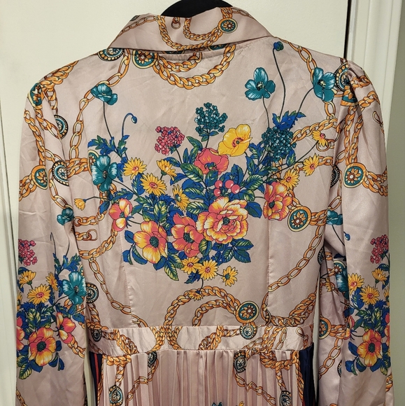 Dalia Macphee Terese Long Sleeve Pleated Midi Dress Size Small Pink - Picture 14 of 16